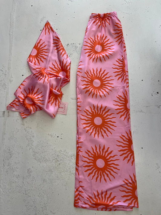 Pink & Orange Sun Scarf Pant Set
