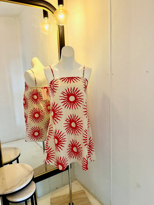 Beige/Red Sun Mini Dress